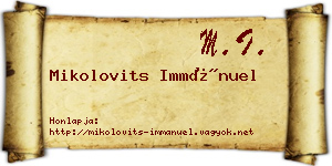 Mikolovits Immánuel névjegykártya
